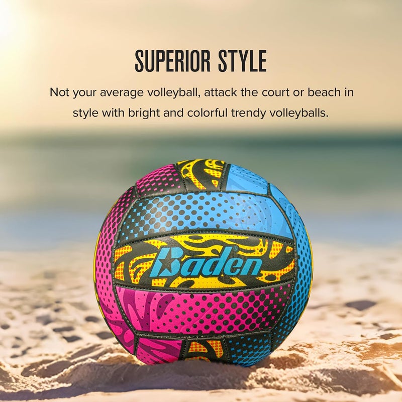 Baden | Fun Design | Official Size & Weight Indoor & Outdoor Volleyball | Bright & Beachy! Soft Touch Synthetic Leather, Durable Stitching |All Ages & Skill Levels - Image 4